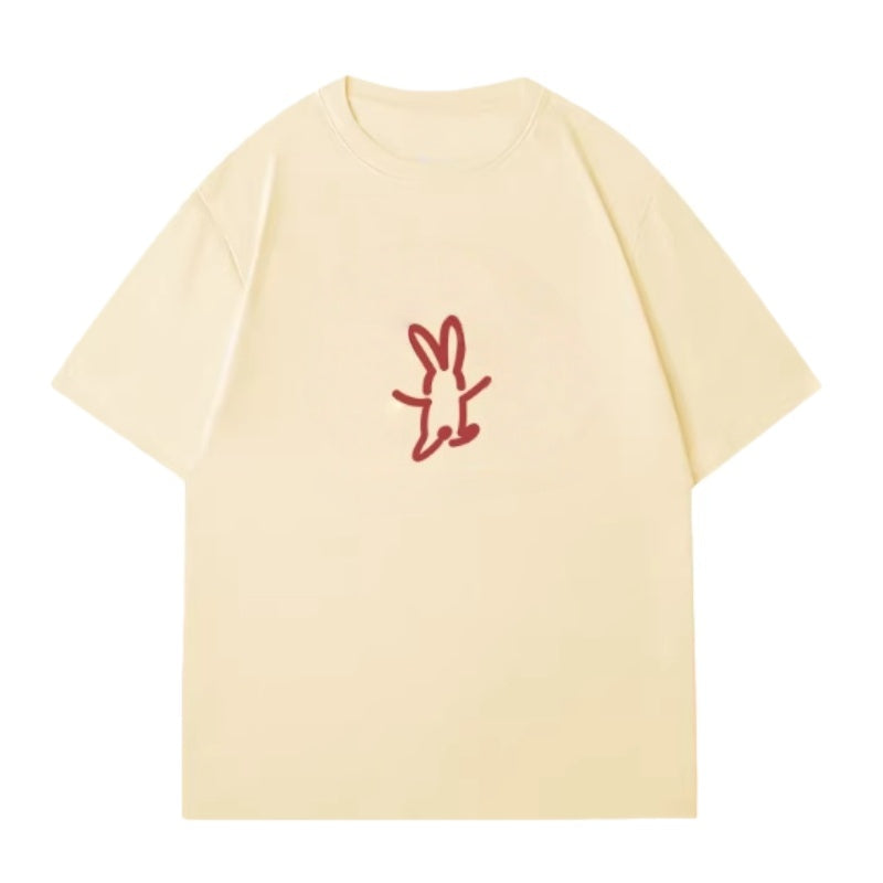 Line-Drawn Bunny Graphic Apricot T-Shirt