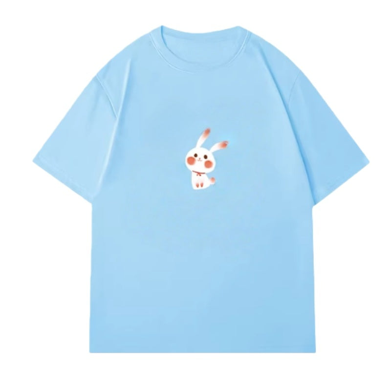 Playful Bunny Graffiti Print Blue T-Shirt