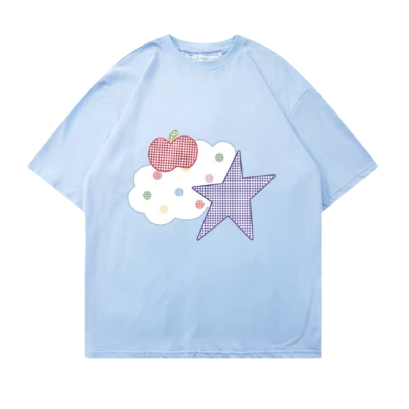 Casual Regular-Shoulder Cotton Blue T-Shirt