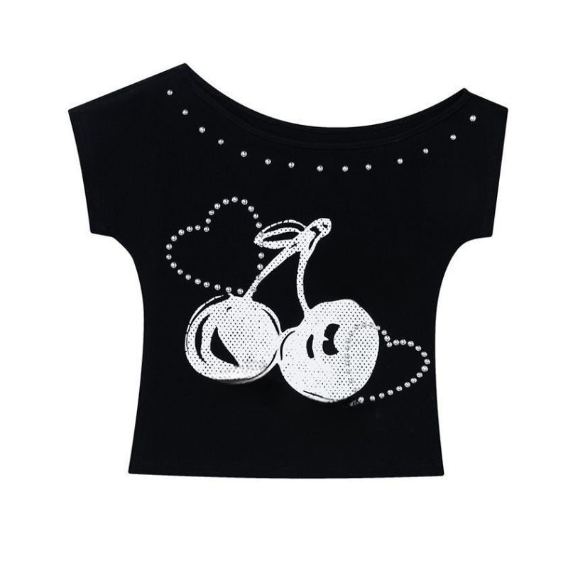 Rhinestone Heart Embellished Black T-Shirt